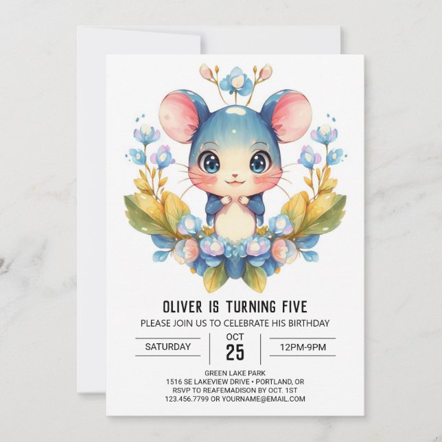 Invitación Cumpleaños del ratón Cute Children (Anverso)