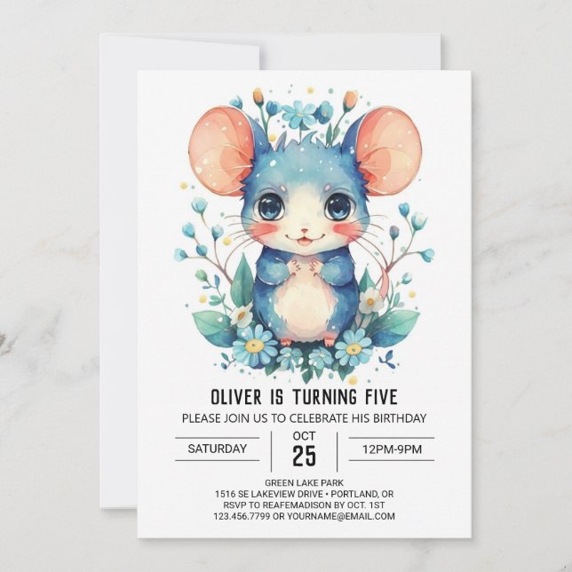 Invitación Cumpleaños del ratón Pastel Adventure (Anverso)