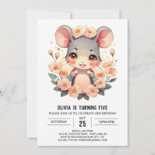 Invitación Cumpleaños del ratón rosado Pastel