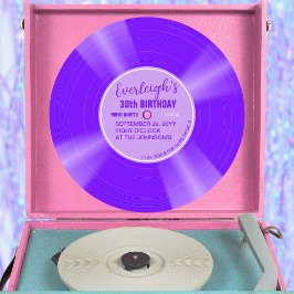 Invitación Cumpleaños del registro único de vinilo púrpura