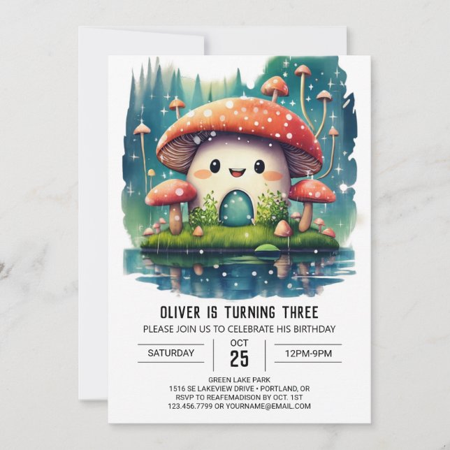 Invitación Cumpleaños del Reino Mushroom Editable (Anverso)