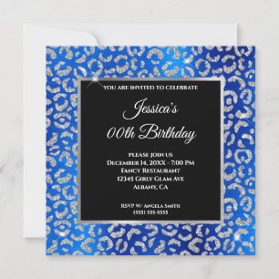Invitación Cumpleaños del Relieve metalizado Azul Real Leopar