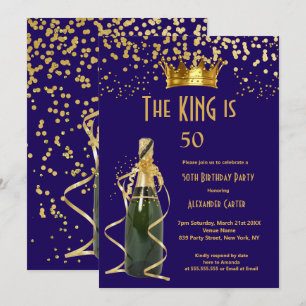 Invitación Cumpleaños del rey masculino Champán azul real