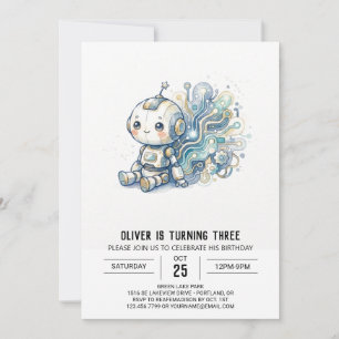 Invitación Cumpleaños del Robot Azul Plateado