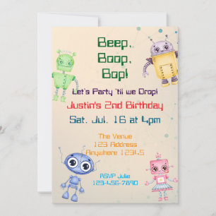 Invitación Cumpleaños del Robot Beep Boop Bop