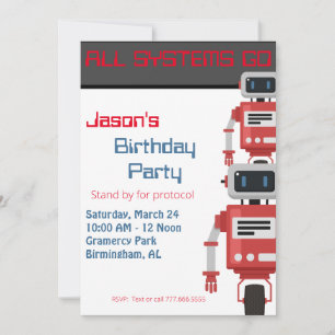 Invitación Cumpleaños del Robot con Todos los Sistemas Funcio
