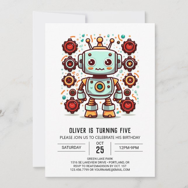 Invitación Cumpleaños del Robot de Bolts Boy Builder (Anverso)