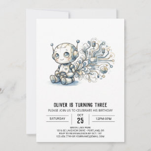 Invitación Cumpleaños del Robot de Circuito Gris