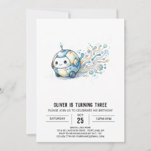 Invitación Cumpleaños del Robot de Tecnología Pequeña