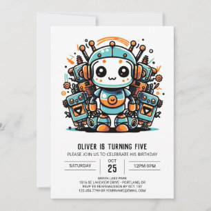 Invitación Cumpleaños del robot digital antigüo