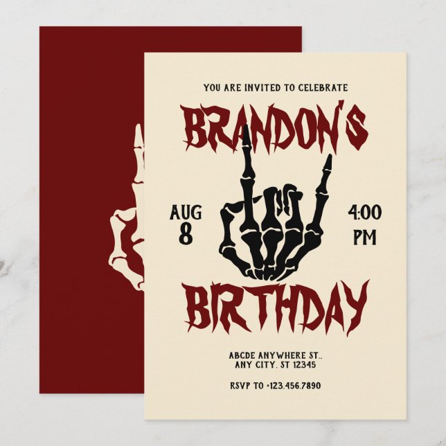 Invitación Cumpleaños del Rock metalizado (Anverso / Reverso)