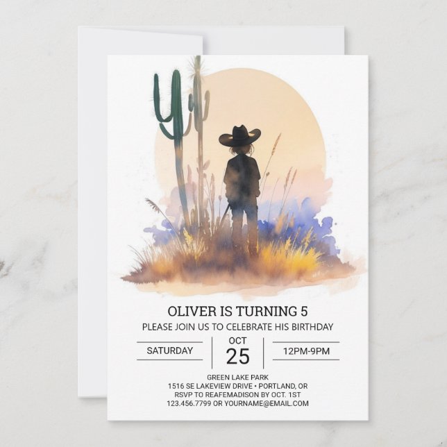 Invitación Cumpleaños del Rodeo Digital Boho Cowboy (Anverso)