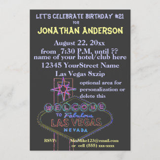 Invitación Cumpleaños del Rótulo de la tira de Las Vegas 21ro