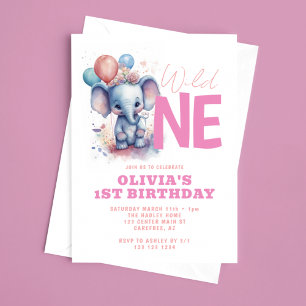 Invitación Cumpleaños del Salvaje Elefante Bebé 1er