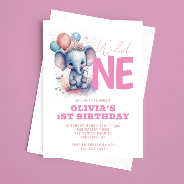 Invitación Cumpleaños del Salvaje Elefante Bebé 1er (Subido por el creador)