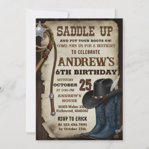 Invitación Cumpleaños del Salvaje Oeste con Sombrero de Vaque