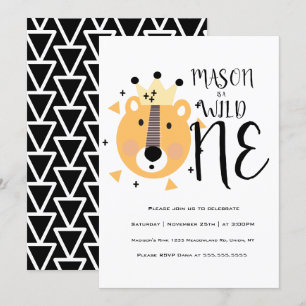 Invitación Cumpleaños del Salvaje Uno Moderno Oso Lindo y Aud