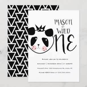 Invitación Cumpleaños del Salvaje Uno Panda Lindo Moderno y A