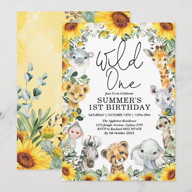 Invitación Cumpleaños del Salvaje Uno Safari de Animales de G (Anverso / Reverso)