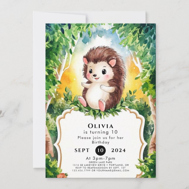 Invitación Cumpleaños del simple Boho Hedgehog (Anverso)