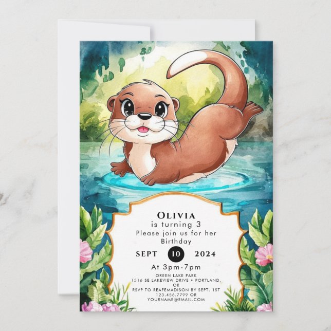 Invitación Cumpleaños del Simple Lake Otter (Anverso)