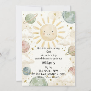 Invitación Cumpleaños del Sol Celestial Acuarela Pastel Adora