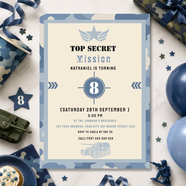 Invitación Cumpleaños del soldado del ejército de camuflaje a (Subido por el creador)