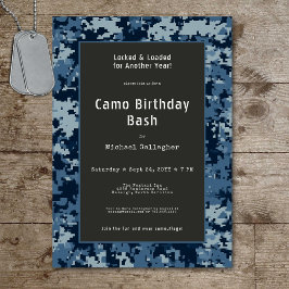 Invitación Cumpleaños del soldado militar Blue Camouflage