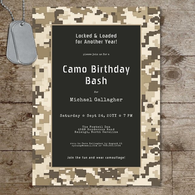Invitación Cumpleaños del soldado militar Sand Digital Camouf (Military Soldier Sand Digital Camouflage Birthday Invitation)