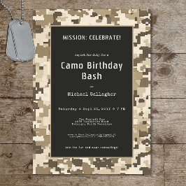 Invitación Cumpleaños del soldado militar Sand Digital Camouf