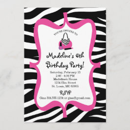 Invitación Cumpleaños del spa Pink Zebra Print Diva