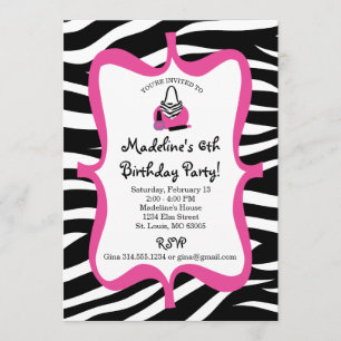 Invitación Cumpleaños del spa Pink Zebra Print Diva