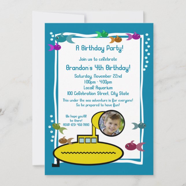 Invitación Cumpleaños del subacuario Silly (Anverso)