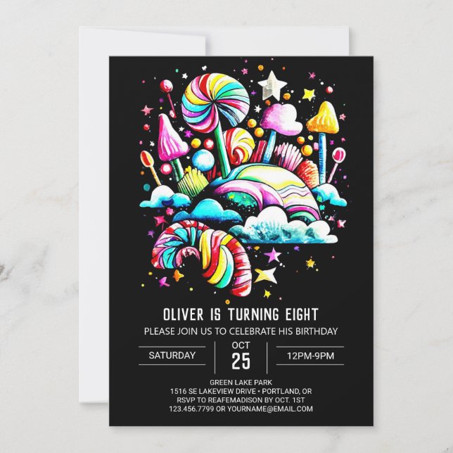 Invitación Cumpleaños del sueño del Candy Digital (Anverso)