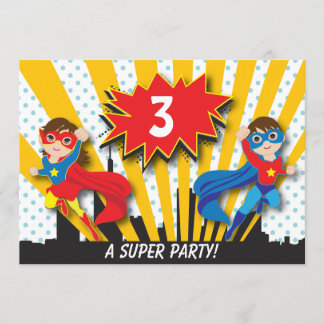 Invitación Cumpleaños del super héroe de los gemelos