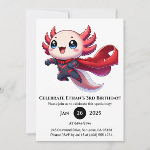 Invitación Cumpleaños del superhéroe Axolotl