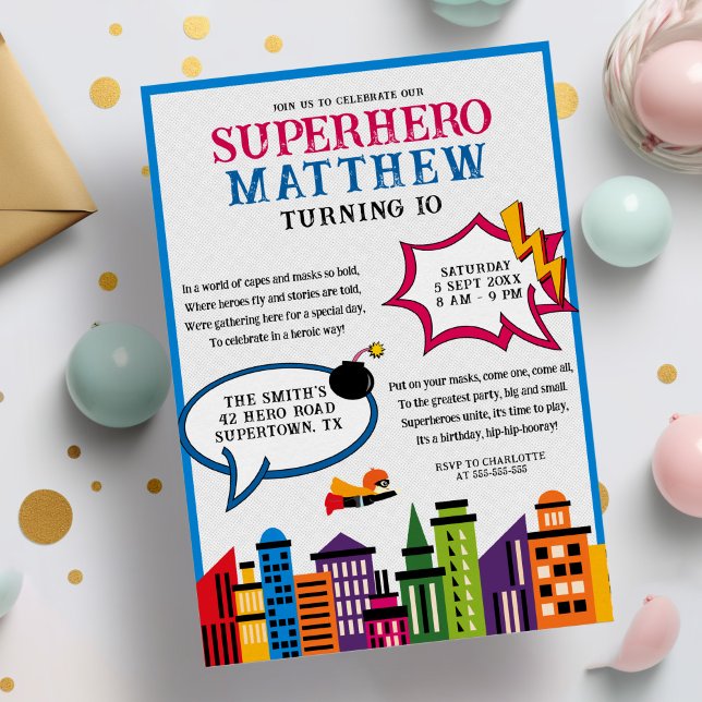 Invitación Cumpleaños del Superhéroe Comic Book Boys (Subido por el creador)