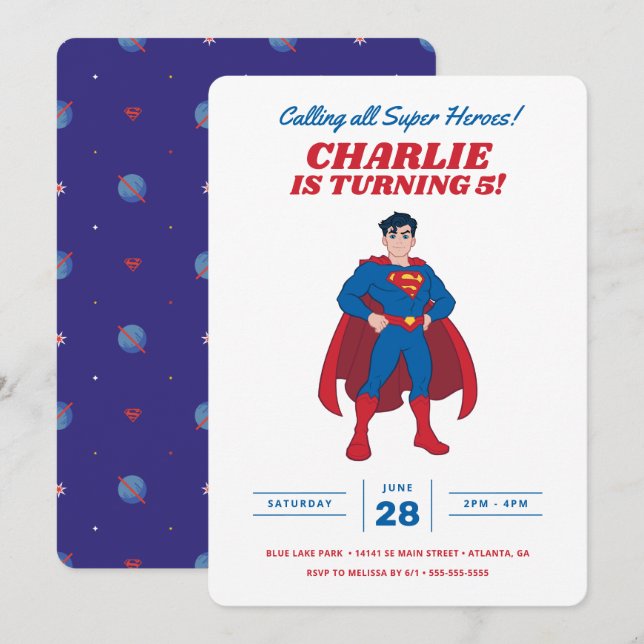 Invitación Cumpleaños del Superman Super Hero (Anverso / Reverso)