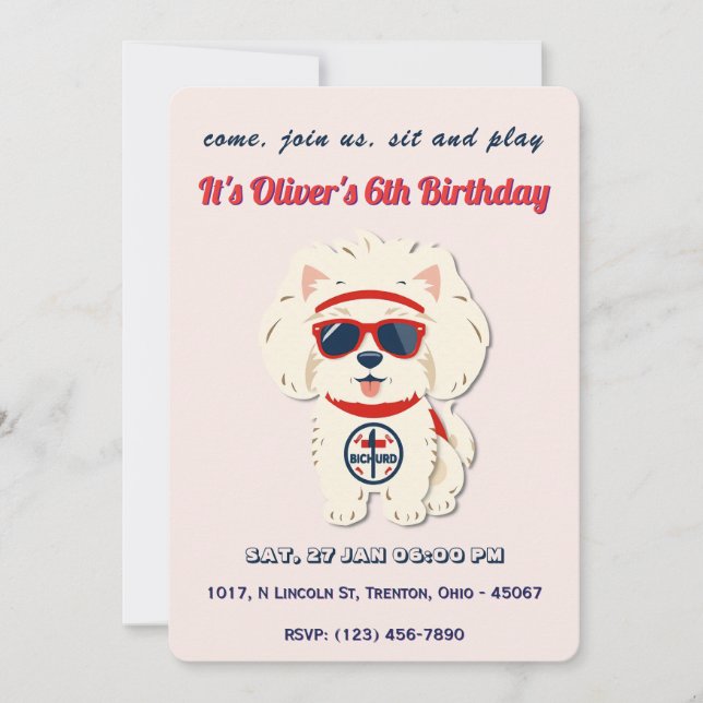 Invitación Cumpleaños del superperro personalizado (Anverso)
