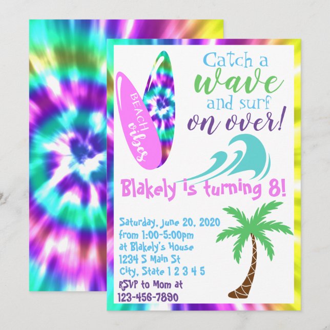 Invitación Cumpleaños del surf (Anverso / Reverso)