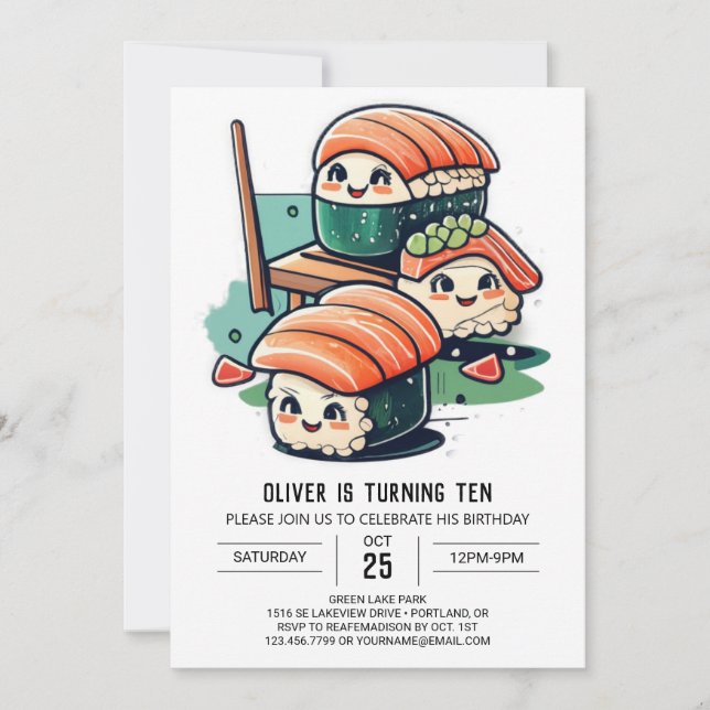 Invitación Cumpleaños del Sushi Moderno (Anverso)