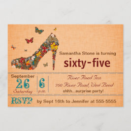 Invitación Cumpleaños del tacón alto de las mariposas el 65.o