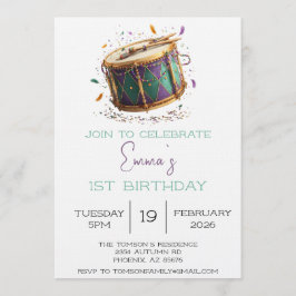 Invitación Cumpleaños del Tambor Festivo de Mardi Gras