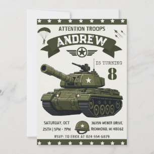 Invitación Cumpleaños del tanque del ejército de camuflaje pe