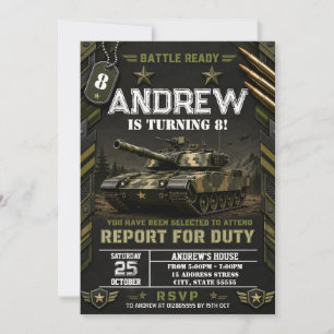 Invitación Cumpleaños del tanque del ejército personal
