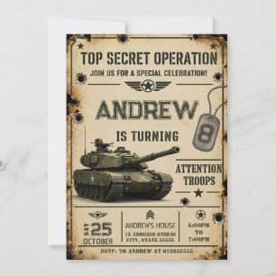 Invitación Cumpleaños del Tanque del Ejército Personal