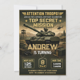 Invitación Cumpleaños del tanque del niño personalizado