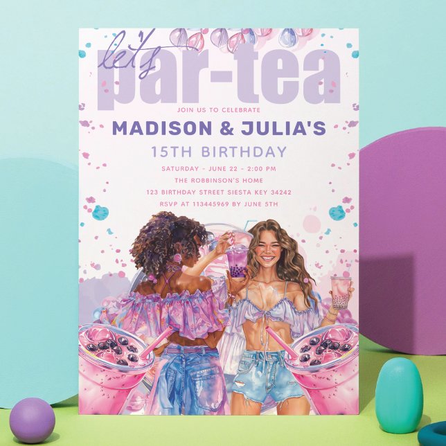 Invitación Cumpleaños del té de burbuja de doble Boba adolesc (Subido por el creador)
