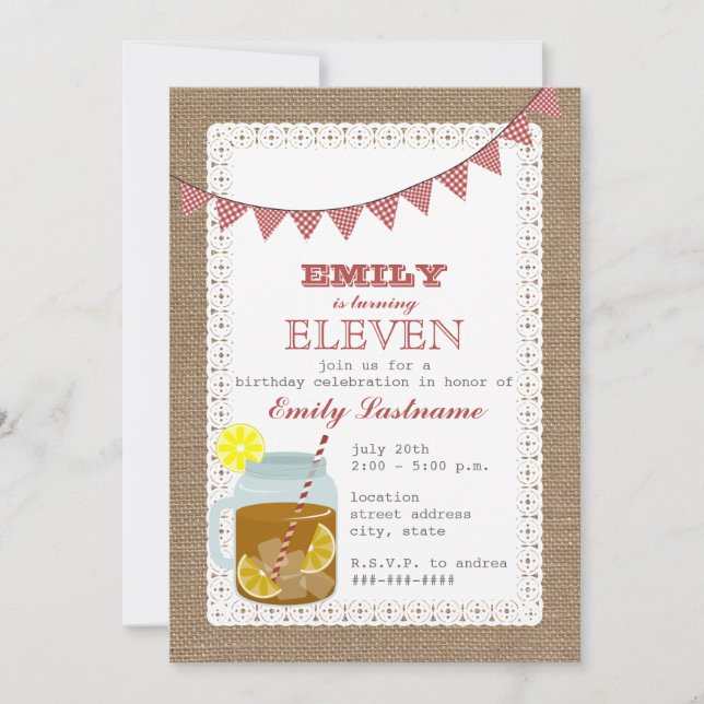 Invitación Cumpleaños del té dulce inspirado en la burpón (Anverso)