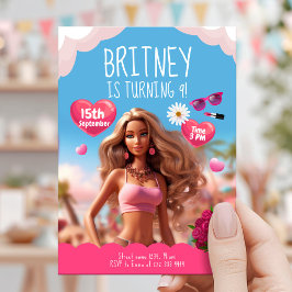 Invitación Cumpleaños del tema de la muñeca rosa editable